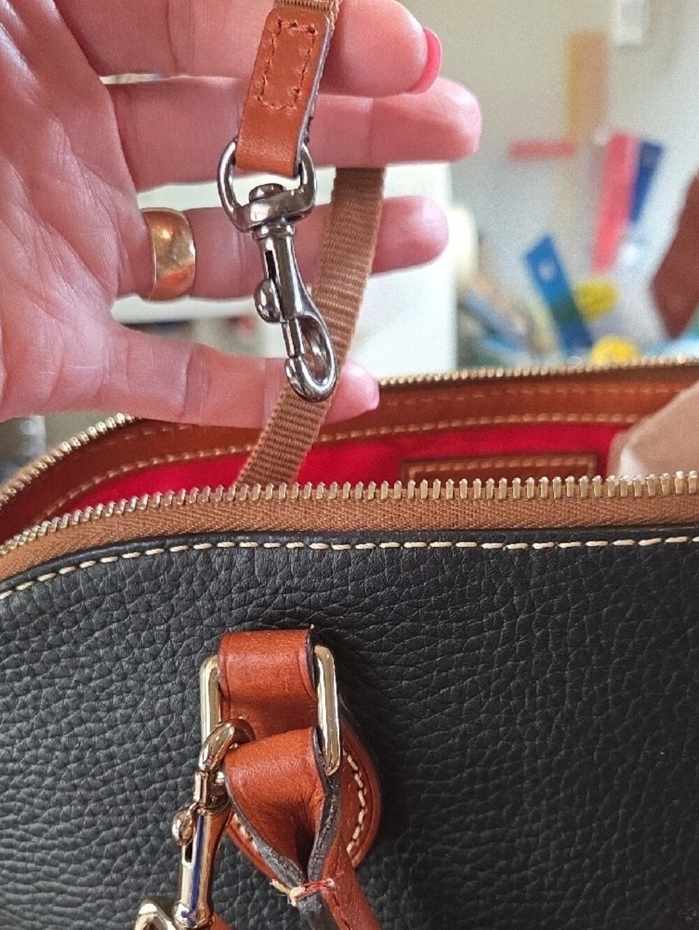 Dooney & Bourke Black with Brown Trim Pebble Leather Satchel - Picture 8 of 8